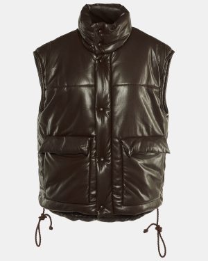 Nanushka Dark Brown Quilted Faux Leather Vest Jacket M