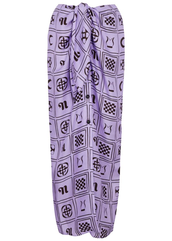 Nanushka Nicolet Printed Silk-satin Maxi Skirt - Lilac - L (UK 14 / L)