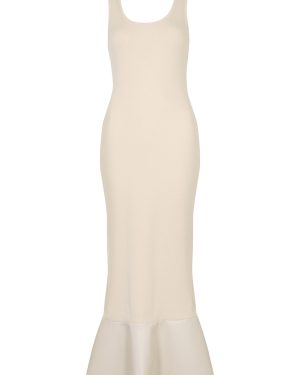 Nanushka Talulla Ribbed Cotton Maxi Dress - Cream - S (UK8-10 / S)