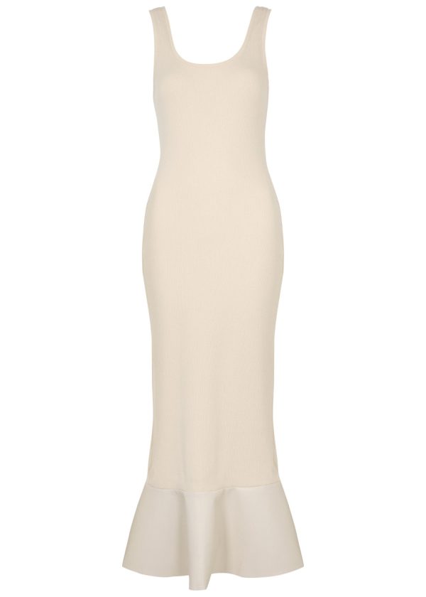 Nanushka Talulla Ribbed Cotton Maxi Dress - Cream - S (UK8-10 / S)