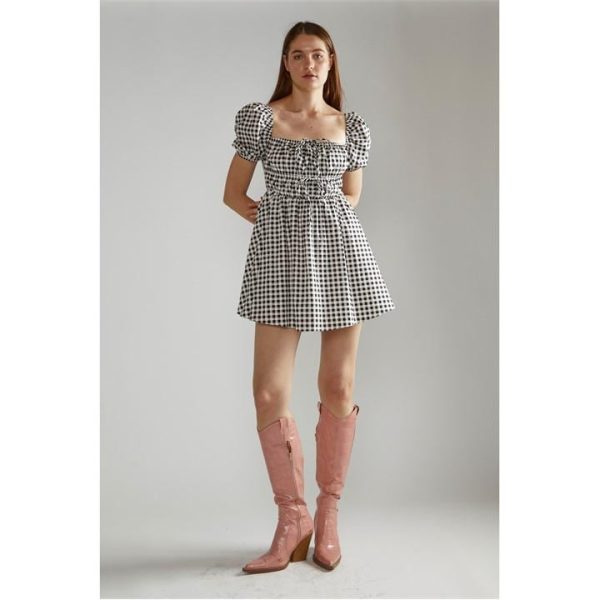 Narrated Black White Gingham-Print Skater Mini-Dress - Multi