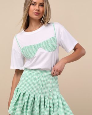 Natalia Green Gingham Pleated Mini Skirt