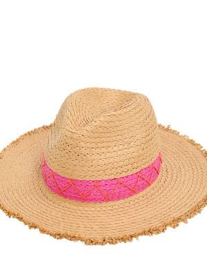 Natural / Pink Fedora With Detail Trim