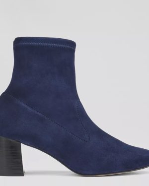 Navy Amira Suede Stretch Heeled Ankle Boots