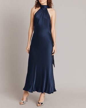 Navy Backless Halterneck Maxi Dress