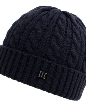 Navy Blue Cable Knit Beanie Hat with Metal Tresanti Logo