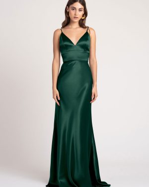Navy Blue Evening Dress A-Line V-Neck Floor-Length Sleeveless Backless Matte Satin Formal Party Bridesmaid Dresses