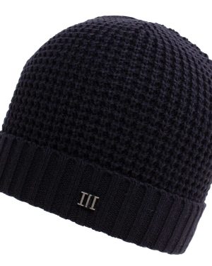 Navy Blue Rib Patterned Knitted Beanie Hat with Metal Tresanti Logo