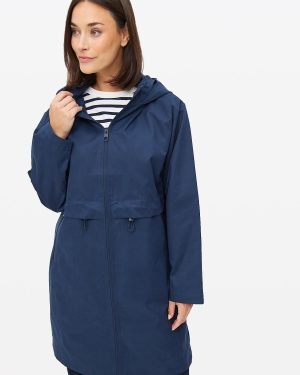 Navy Hooded Longline Raincoat