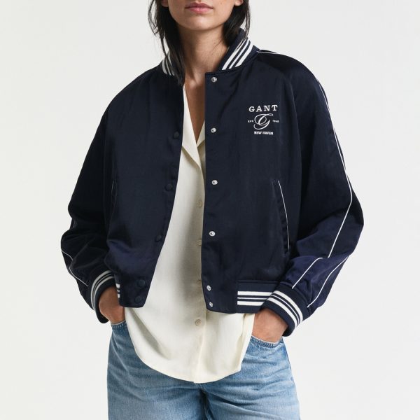 Navy Satin Varsity Jacket