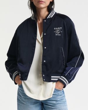 Navy Satin Varsity Jacket