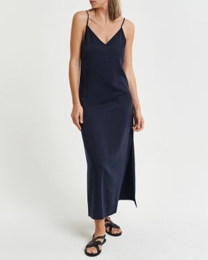 Navy Slip Midi Dress