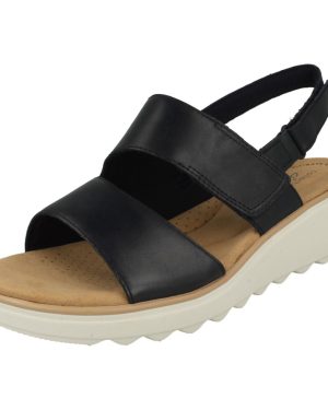 (Navy, UK 6) Ladies Clarks Wedge Heeled Strappy Sandals Jillian Pearl