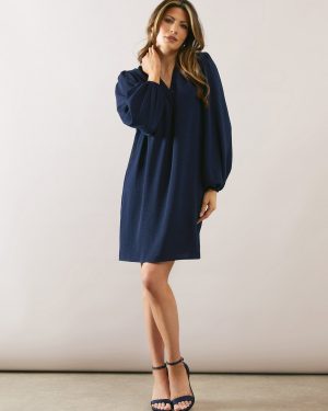 Navy WALLIS V Neck Overhead Shift Dress