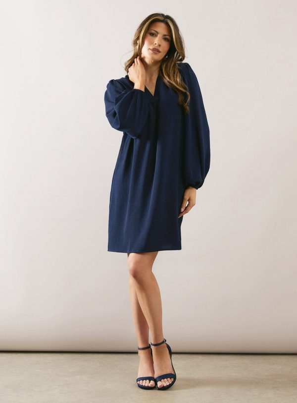 Navy WALLIS V Neck Overhead Shift Dress