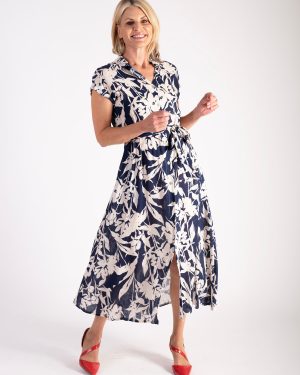 Navy/White Flower Shirt Dress