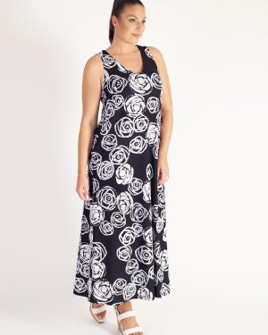 Navy/White Rose Print Sleeveless Maxi Dress