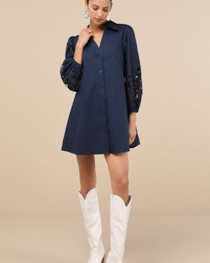 Nelda Navy Blue Button-Up Mini Shift Dress