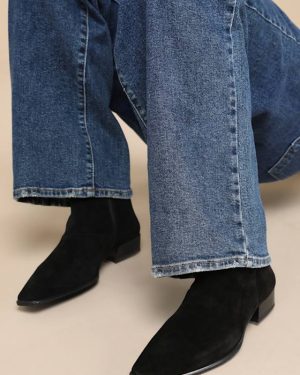 Nella Black Suede Leather Ankle Boots