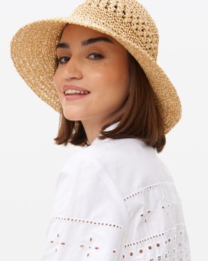 Neutral Cloche Straw Hat One Size