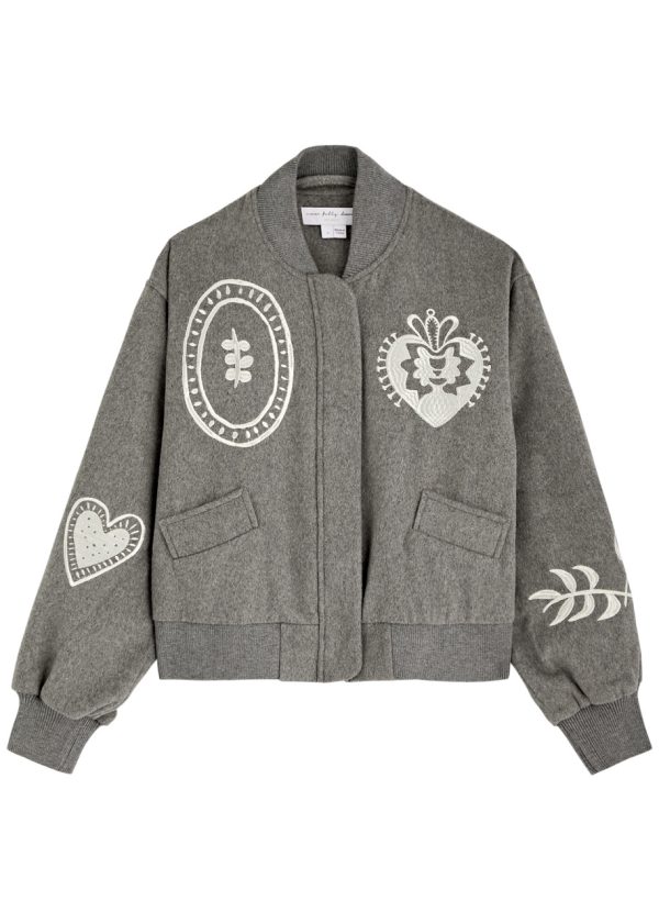 Never Fully Dressed Midnight Romance Embroidered Brushed-knit Bomber Jacket - Grey - S (UK8-10 / S)