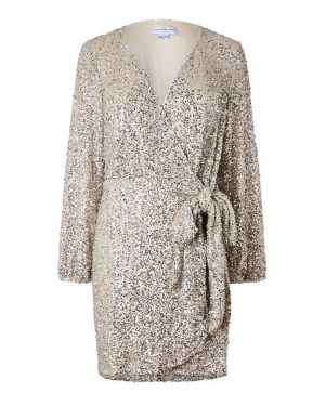 Never Fully Dressed Sequin Mini Vienna Wrap Dress - Silver