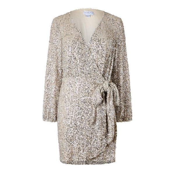 Never Fully Dressed Sequin Mini Vienna Wrap Dress - Silver
