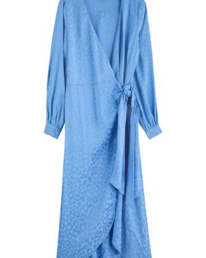 Never Fully Dressed Vienna Leopard-jacquard Midi Wrap Dress - Blue - 18 (UK18 / Xxl)