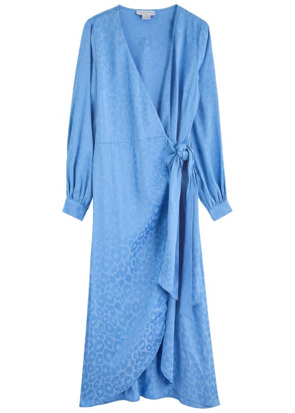 Never Fully Dressed Vienna Leopard-jacquard Midi Wrap Dress - Blue - 18 (UK18 / Xxl)