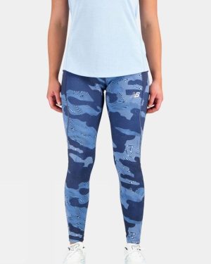 New Balance Womens Printed Impact Run Tights - Dk Blue