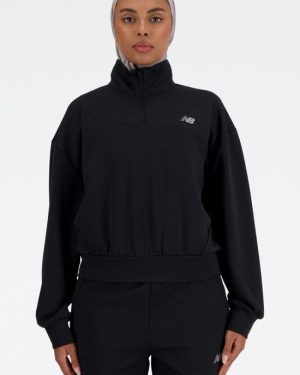 New Balance Womens Tech Knit Oversized Quarter Zip Top - Black