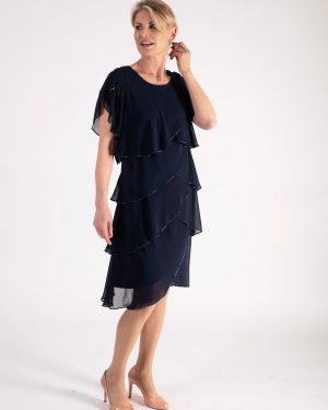 New Navy Multi Layered Sequin Embellished Dress