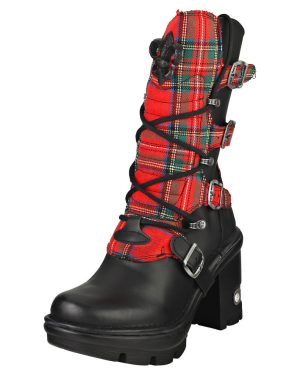 New Rock Neotrail M-neotyre05t-c1 Womens Wedge Boots in Tartan Black - Size 4 UK