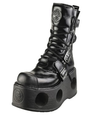 New Rock Patent Spring Neptuno Unisex Platform Boots in Black - 9 UK