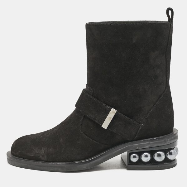 Nicholas Kirkwood Black Suede Casati Pearl Ankle Length Boots Size 37
