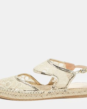 Nicholas Kirkwood Gold Lace and Mesh Espadrilles Slingback Flats Size 36