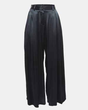 Nili Lotan Black Satin Wide-Leg Seville Pants M