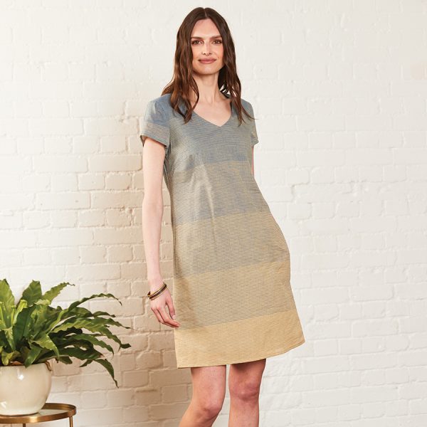 Nomads Handloom Stripe Tunic Dress - Denim