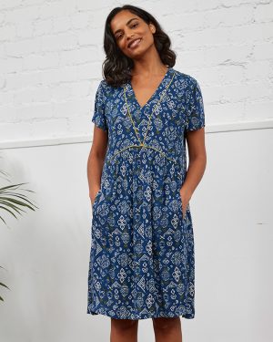 Nomads V-Neck Tunic Dress - Indigo