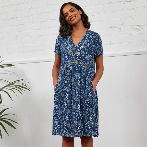 Nomads V-Neck Tunic Dress - Indigo