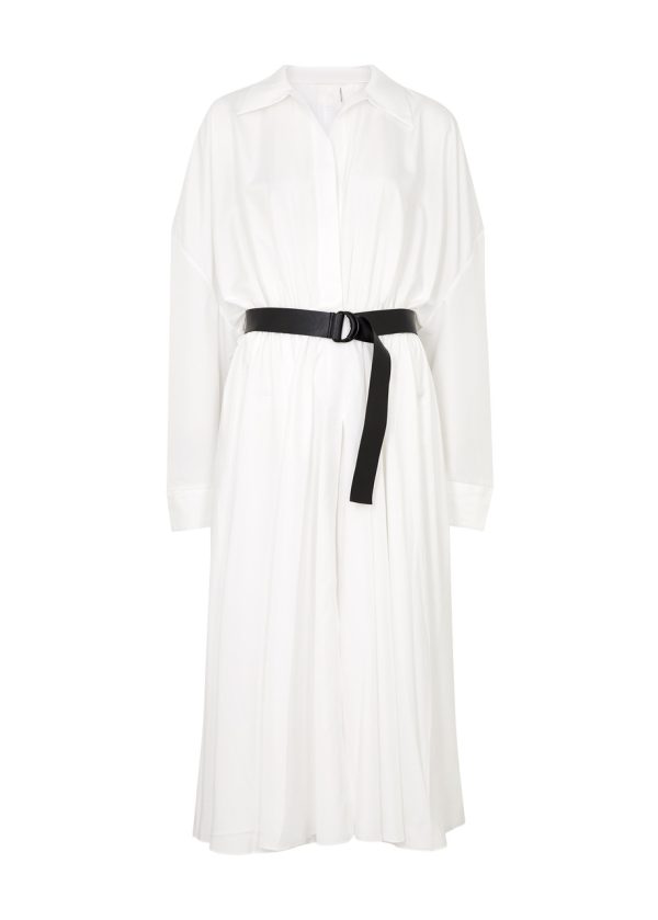 Norma Kamali Belted Matte Satin Shirt Dress - White - L (UK14 / L)