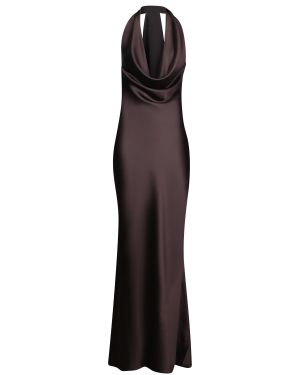 Norma Kamali Brown Satin Halter Long Dress