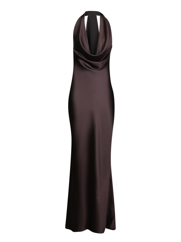 Norma Kamali Brown Satin Halter Long Dress