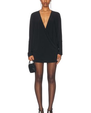 Norma Kamali Dolman Wrap Mini Dress in Black - Black. Size S (also in ).