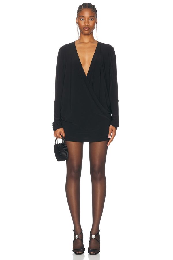 Norma Kamali Dolman Wrap Mini Dress in Black - Black. Size S (also in ).