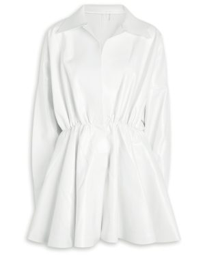 Norma Kamali Faux Patent Leather Mini Shirt Dress - White - L (UK14 / L)