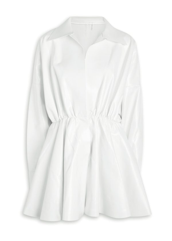 Norma Kamali Faux Patent Leather Mini Shirt Dress - White - L (UK14 / L)