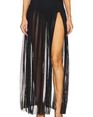 Norma Kamali Pleated Long Skirt With Slit in Black. Size S, XS, XXS.