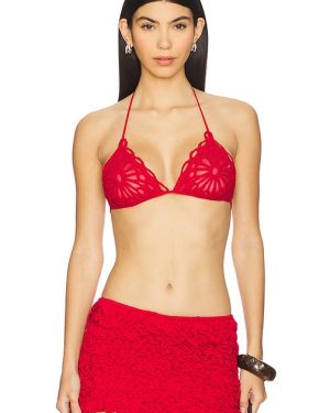 Norma Kamali Scallop Bra Top in Red. Size M, S, XL, XS.