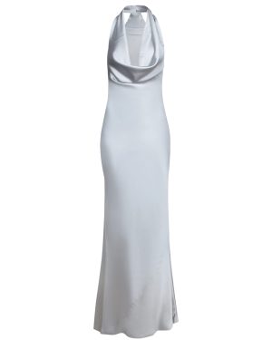 Norma Kamali Silver Satin Halter Long Dress